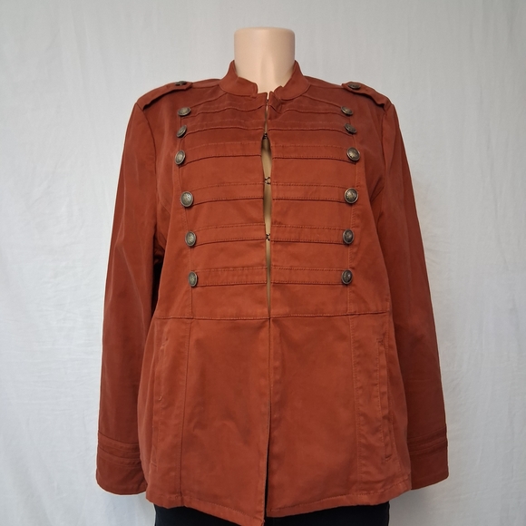 Chico's Burnt Orange Military Jacket Size 2 Usa Size 12/14 - Picture 3 of 16